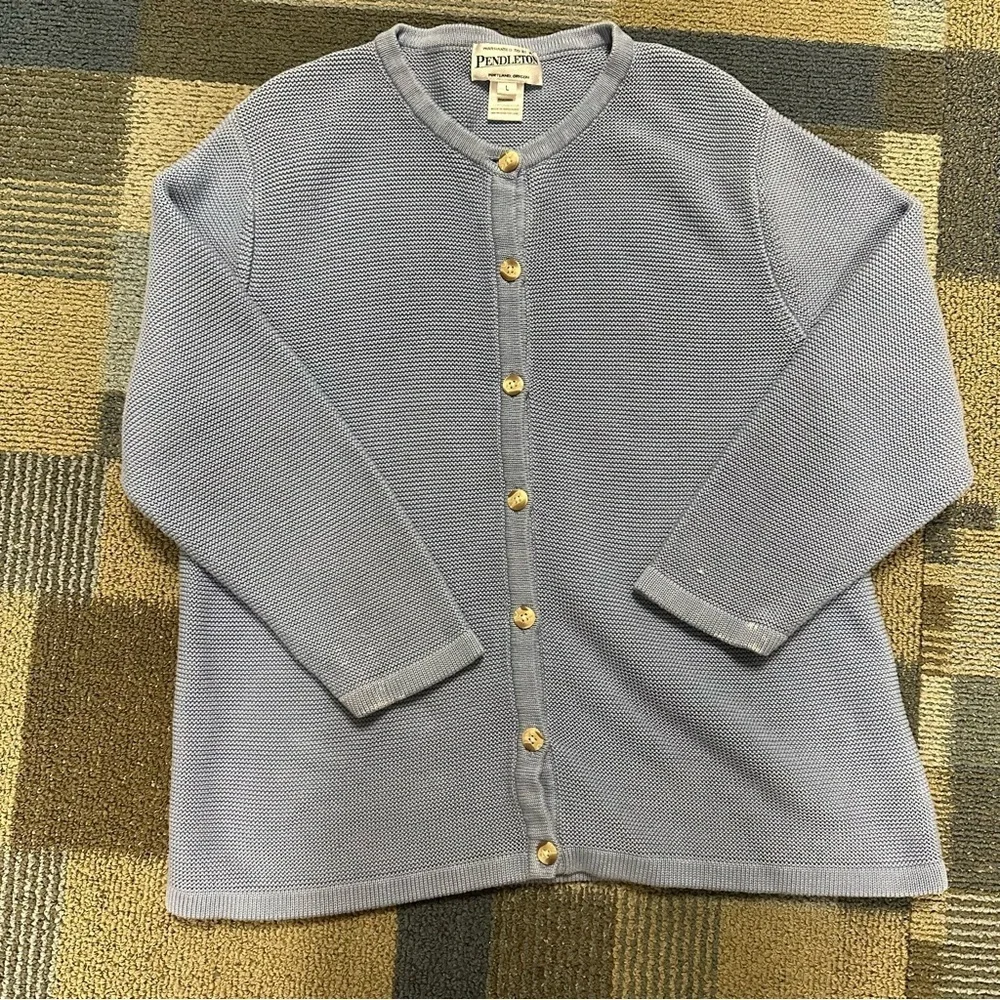 Pendleton Cardigan Coastal Nautical Icy Blue Knit Cottagecore Pastel Size L READ - Picture 2 of 10